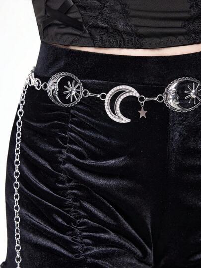 Goth Fashionable Double Layered Star & Moon Women's Pants Chain & Waist Chain