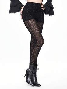 ROMWE Gothic Palace Style Flocked Sheer Leggings
