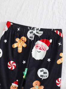 SHEIN 2件套女童绿色姜饼圣诞色柔软抓绒长袖上衣和打底裤家居服套装 - 黑色 - 查看 11