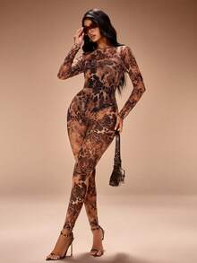 Radiana 女士性感休闲狂野透视网纱动物纹连体衣，豹纹连体衣，猎豹/蛇纹连体衣 - 彩色 - 查看 2