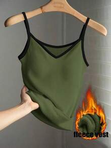 GlowEve Women's Ribbed Trim Thermal Lined Casual Camisole - Army Green - View 3