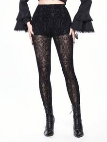 ROMWE Gothic Palace Style Flocked Sheer Leggings
