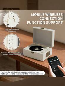 JMMO 带扬声器的可充电皮革 CD 播放器，内置 3600mAh 电池，节日礼物，适合家居装饰的 BGM 播放器，复古，怀旧 - 米色 - 查看 4