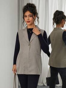 SHEIN Plaid Vest Blazer Collar Maternity Regular Jacket - Multicolor - View 5