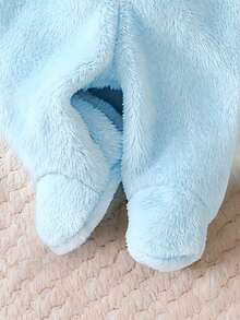 SHEIN Playful Pals Newborn Plush Fabric Hooded Romper With Cute 3D Rabbit Ears, Long Sleeve Long Pants Winter Outfit For Kids - Baby Blue - View 3