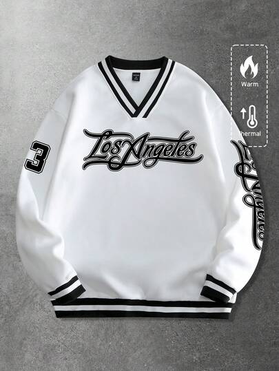 Prep Sweat-shirt-shirt décontracté pour hommes avec imprimé lettres, automne/hiver