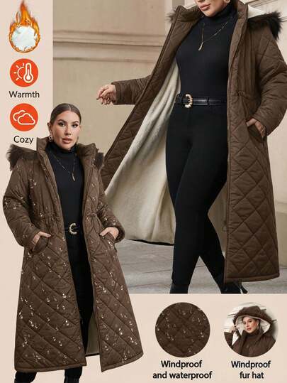 Chikora Chaqueta de algodón negro de talla grande para mujer, con forro térmico y de media longitud