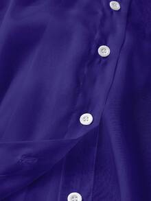 GlowEve CURVE Camisa de manga larga con botones delanteros de unicolor casual de talla grande, otoño - Azul Marino - Ver 3