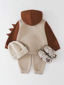 THE HAPPY LOOK 2pcs/Set Young Boy Cartoon Dinosaur Pattern Knit Soft Crew Neck Long Sleeve Pullover Sweatshirt And Elastic Waist Pants - Multicolor - View 2