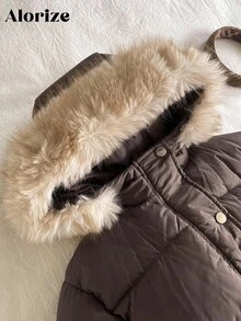 Sparklyn Young Girls Padded Coat, Casual Versatile All-Match Style, Brown Mid-Length Waist Cinched, Winter