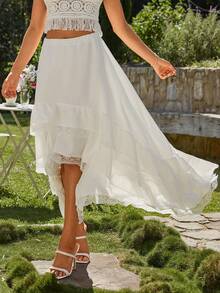 KARISMINA 女式假期蕾絲邊高低不規則裙