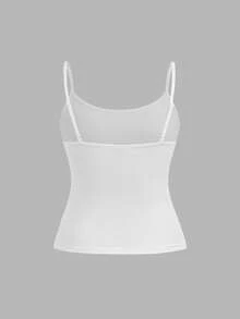 SHEIN Girlism 少女三件套休闲修身吊带背心，适合夏季穿着，复古可爱，甜美少女风，夏季外出必备，居家休闲，返校季，秋季女童服装，百搭白色上衣三件装，修身背心，白色吊带背心 - 白色 - 查看 8