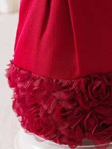 Glamorique Kids Baby Girl Flower Bridesmaid Dress, Wedding, Flower Girl ,Elegant,,,3D Rose, Lace Dress,Dresses For Wedding Guest,Birthday Dress - Red - View 4