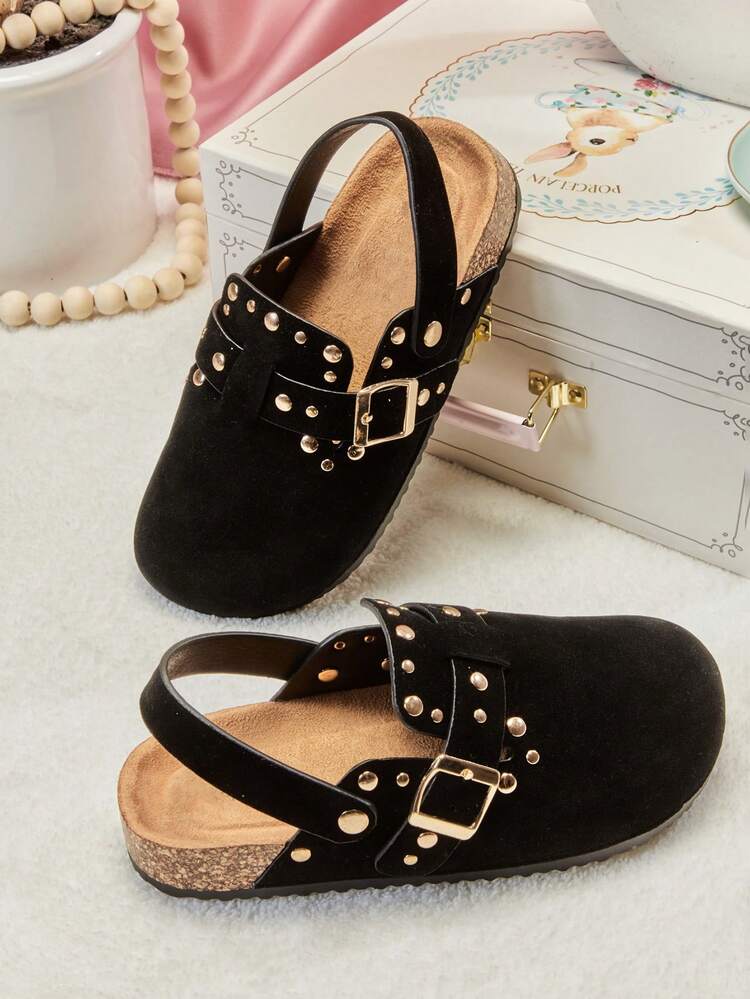 Mini mi #StarryWalk 儿童铆钉搭扣装饰仿麂皮黑色后跟带木屐——适合活泼小脚丫的酷炫套脚鞋 - 黑色 - 查看 2