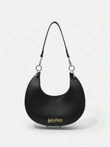 HARRY POTTER X SHEIN Deathly Hallows Crescent Shoulder Bag, Black Y2K Punk Rivet Hobo, Unique Goth Crossbody For Streetwear & Daily - Black - View 5