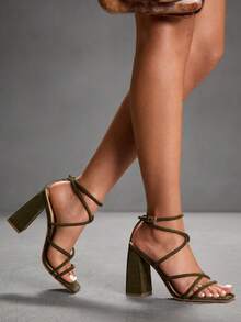 CUCCOO SZL Cuccoo 女士搭扣设计方头时尚粗跟凉鞋 - 墨綠色 - 查看 7