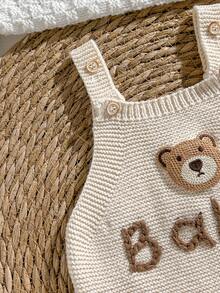 Loomiva 新生儿男/女宝宝卡通熊印花围兜裤套装 - 杏色 - 查看 4