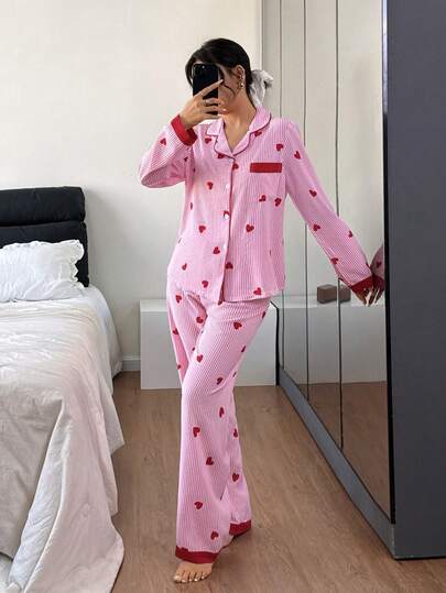 Dream Adore Gestreepte Heart Patchwork Cardigan Collar Pajama Set view 5