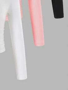 三件套时尚休闲简约少女束腰长袖圆领上衣，适合秋冬季节，黑色、白色、粉色长袖上衣 - 彩色 - 查看 5