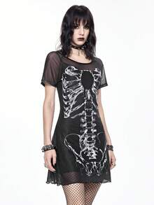 ROMWE Váy eo xương phong cách Gothic tối màu lãng mạn cổ điển dành cho nữ - màu đen - Xem 5