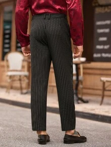 Manfinity NXTstreet Quần âu nam sọc xếp ly túi thường ngày/công sở - Đen và trắng - Xem 3