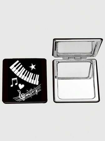 Kawaii مرآة مربعة سوداء مع طباعة نجوم بوضع عشوائي، مرآة مكياج محمولة باليد للفتيات