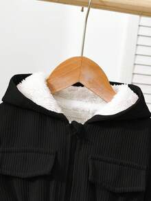 Baby Girl Autumn/Winter Cute Black Corduroy Hooded Thermal Lined Jacket Baby Girl Winter Coats Baby Girl Fall Clothes Jackets Baby Girl Black Jacket Winter Baby Girl Clothes Toddler Girl Winter Coat