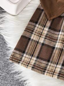 Elladie kids 12件套女童格子长袖T恤和裙子套装，适合外出、街头风、返校、校园穿着 - 咖啡棕 - 查看 4