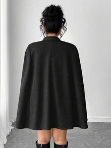 Elenzga Áo choàng len cổ khóa thanh lịch cỡ lớn cho nữ - Màu xám đen - Xem 2