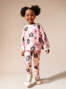 SUMWON 女童复古碎花连帽衫和打底裤套装 长袖套头卫衣搭配长裤度假装 - 彩色 - 查看 1