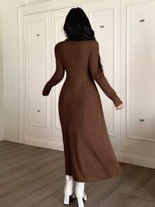 Feyla Đầm cổ khoét lỗ trơn họa tiết đơn giản dành cho nữ - Cà phê nâu - Xem 6