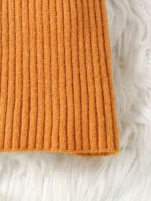 Girls Knitted Slim Fit Sweater Dress, Orange, Autumn, Casual, School, Back-To-School, Long Sleeve Ribbed Knit Dresses For Tween Girl Party & Outing Fall Clothes - Orange - View 6