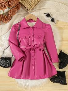 SHEIN Elladie kids Young Girls Casual Fashion Single-Breasted Leather Belt Jacket Kpopdress Kpopdoll