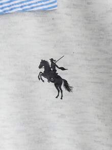 Genkimix Kids 1 件女童灰色 2 合 1 卡通印花卫衣，拼接设计，学院风条纹领上衣，适合旅行、上学、郊游 - 灰色 - 查看 4