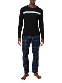 2pcs Men's Casual Sleepwear Set: Long Sleeve Top And Plaid Pants - Blue - View 4