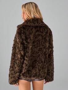 TRNVIE 1 件女士棕色豹纹仿皮草简约大衣，适合派对、圣诞节、情人节 - 棕色 - 查看 2