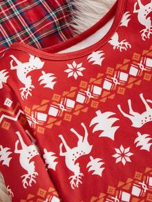 SHEIN 1 Set Merry Christmas Young Boy Snug Fit Pajamas,Long Sleeve Reindeer,Snowflake & Geometric Print Top And Matching Pants,Autumn,Family Matching Soft - Multicolor - View 7
