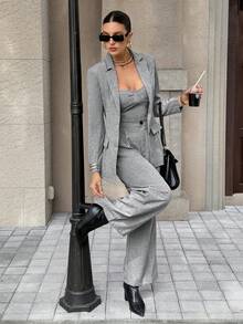 Siren Gaze 女士时尚商务套装 - 无肩带上衣和裤子 - 灰色 - 查看 5