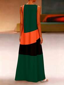 EMERY ROSE 女士彩色拼接圆领无袖连衣裙长款女装
