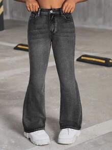 Tween Girls' Pocketed Flared Thermal Lined Jeans - Black - View 4