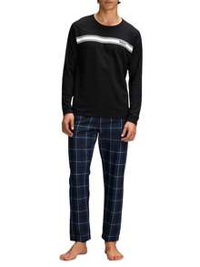 2pcs Men's Casual Sleepwear Set: Long Sleeve Top And Plaid Pants - Blue - View 1