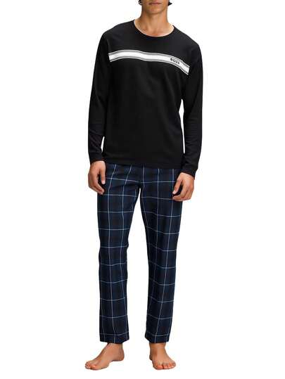Hugo Boss 2pcs Men's Casual Sleepwear Set: Long Sleeve Top And Plaid Pants