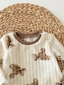 Newborn Baby Girl Cute Casual Cartoon Pattern Knit Long Sleeve Pajama Set - Apricot - View 7