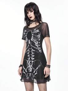 ROMWE Váy eo xương phong cách Gothic tối màu lãng mạn cổ điển dành cho nữ - màu đen - Xem 4