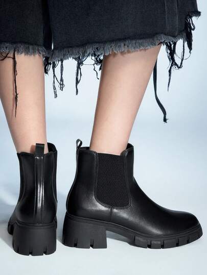 Sugerpunk 女式纯色厚底高跟中筒时尚靴