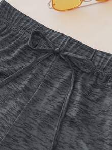 EMERY ROSE Ladies" Summer Letter Print Palm Tree Design Waist Tie Casual Shorts - Black - View 4