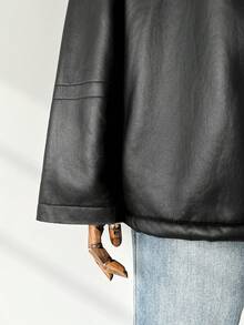 Auralis 大码女式秋冬时尚休闲宽松舒适日常保暖内衬黑色 PU 夹克、冬季外套、街头服饰、女士冬装