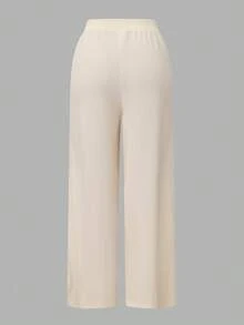 Conjunto de 3 piezas de pantalones casuales rectos y sueltos de cintura elástica con cordón para mujer de talla grande - Multicolor - Ver 6
