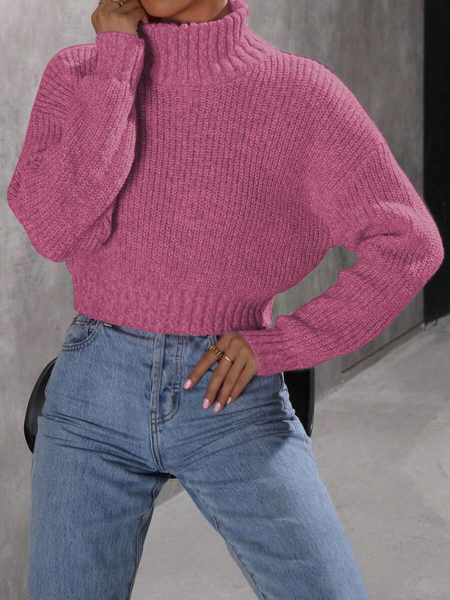 Calvaya Sweater Turtleneck Polos Kasual, Musim Gugur/Musim Dingin - Berwarna merah muda - View 1