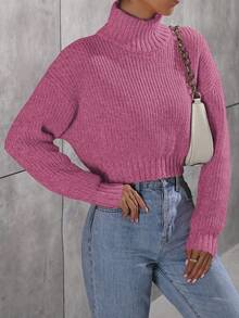 Calvaya Sweater Turtleneck Polos Kasual, Musim Gugur/Musim Dingin - Berwarna merah muda - View 4